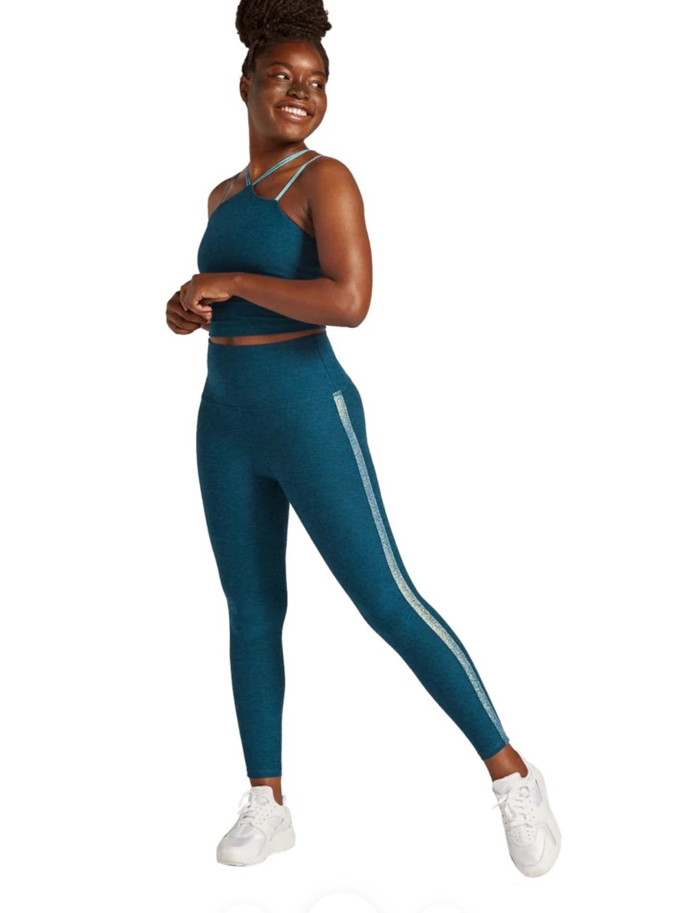 Beyond Yoga Shine On Midi High-Waisted Leggings & Top Size M Blue Gem Heather